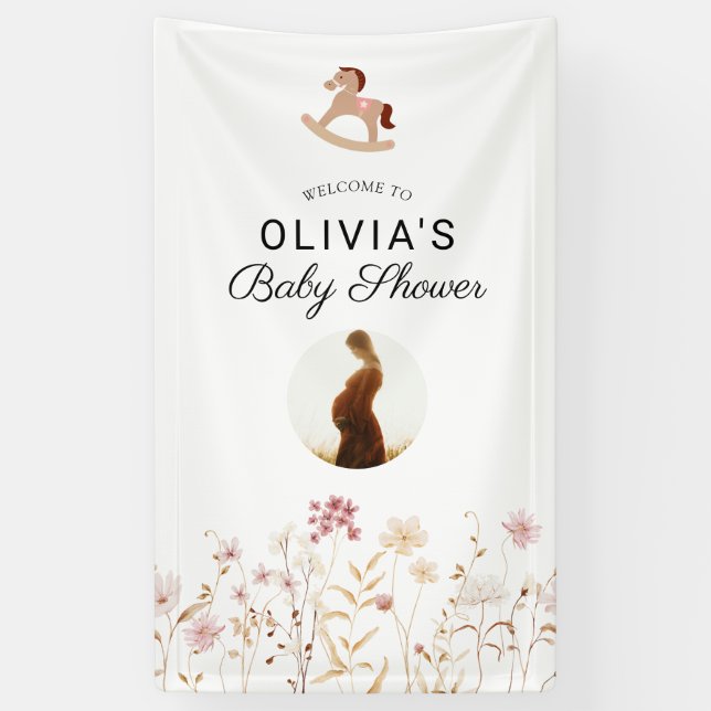 Wildflower Chic Floral Boho White Photo Welcome Banner (Vertical)