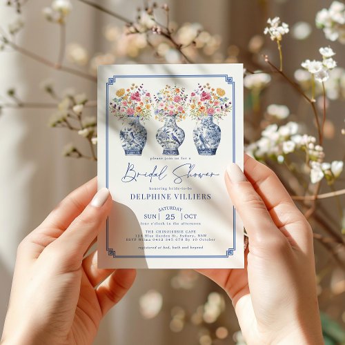 Wildflower Chinoiserie Ginger Jars Bridal Shower Invitation