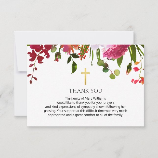 Wildflower Christian Memorial Funeral Thank You Card (Front)