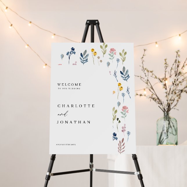 Wildflower Clean & Simple Wedding Welcome Sign (In Situ (Stand))