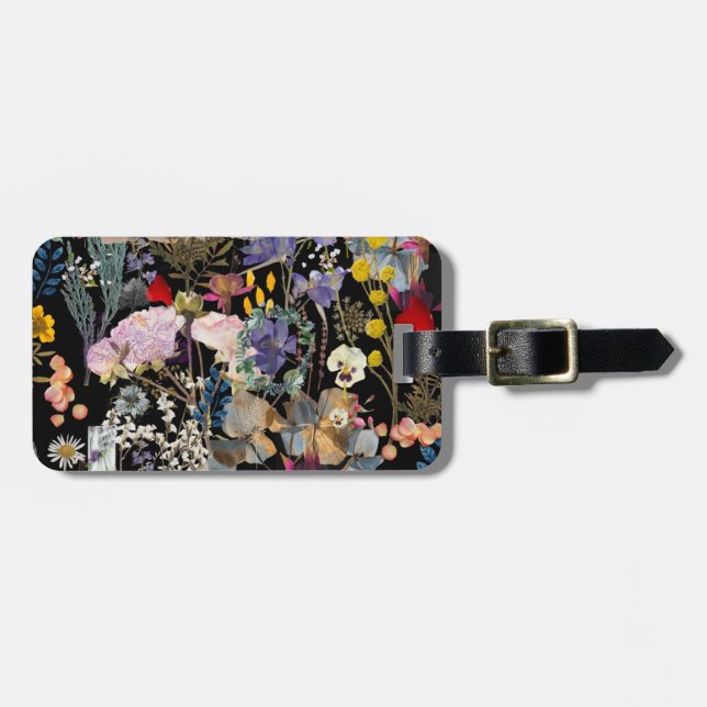 Wildflower Collage Luggage Tag -(black background) (Front Horizontal)