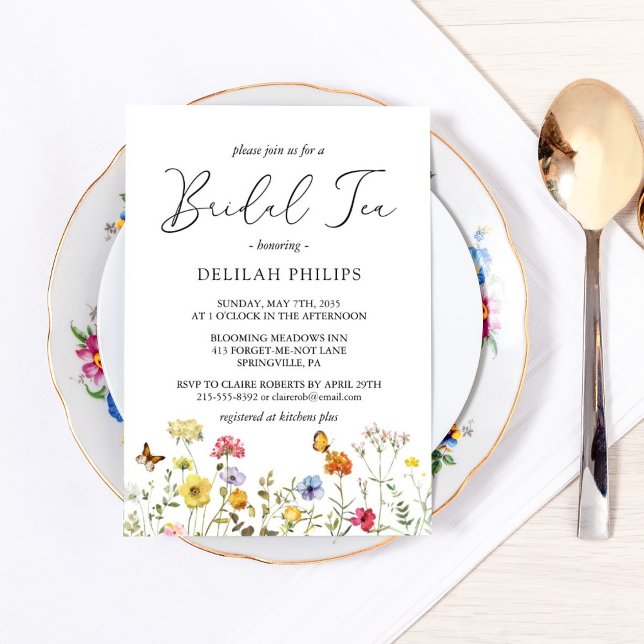 Wildflower Colorful Botanical Bridal Shower Tea Invitation (Creator Uploaded)