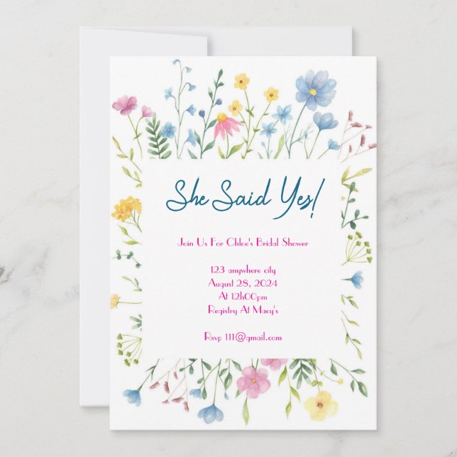 WILDFLOWER COLORFUL BRIDAL SHOWER INVITATION (Front)