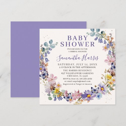 Wildflower Colorful Watercolor Wreath Baby Shower Invitation