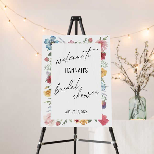 Wildflower Contemporary Script Bridal Shower Foam Board (In Situ (Stand))