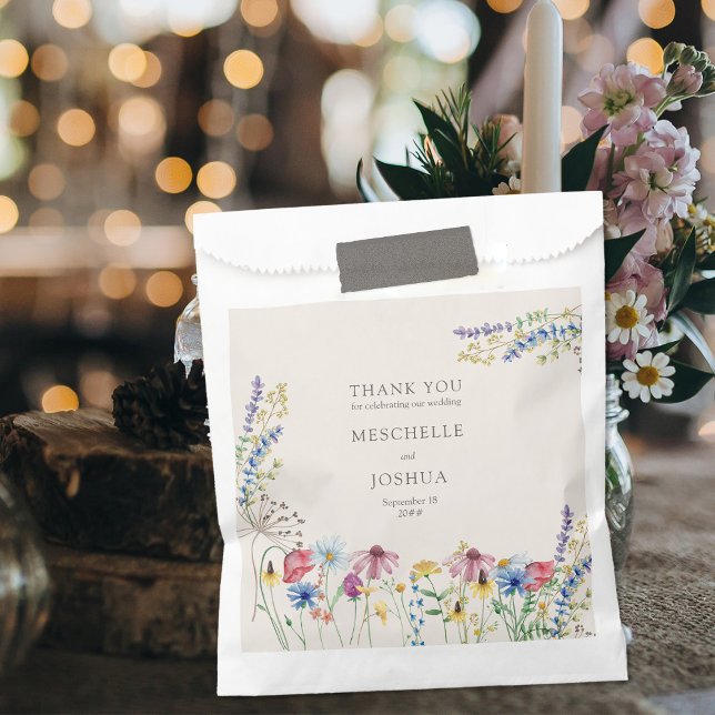 Wildflower Country Floral Thank You Wedding Favor Bag (Favor Bags for your wedding or couples shower with Thank You message and wildflower decor)