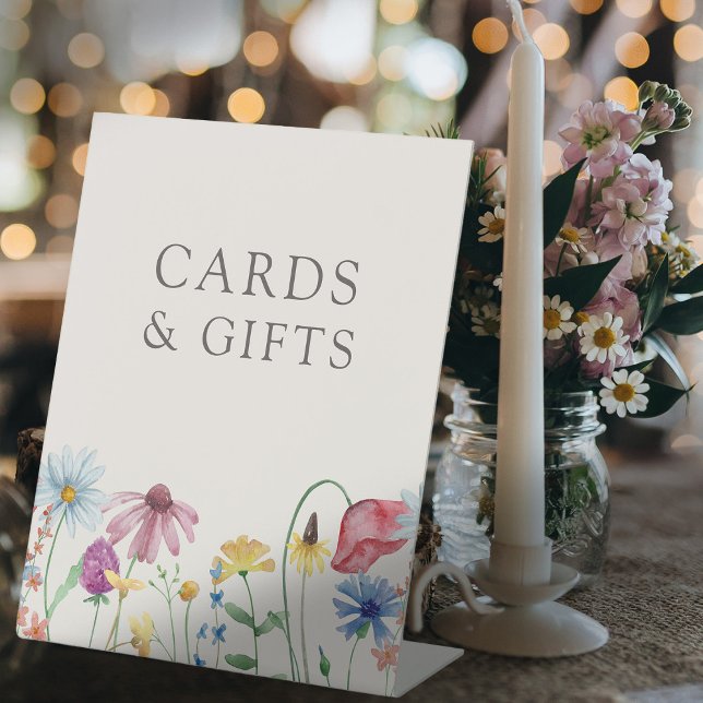 Wildflower Country Floral Wedding Cards & Gifts Pedestal Sign (Wildflower Wedding Cards & Gifts Sign with pretty border of wild flowers)