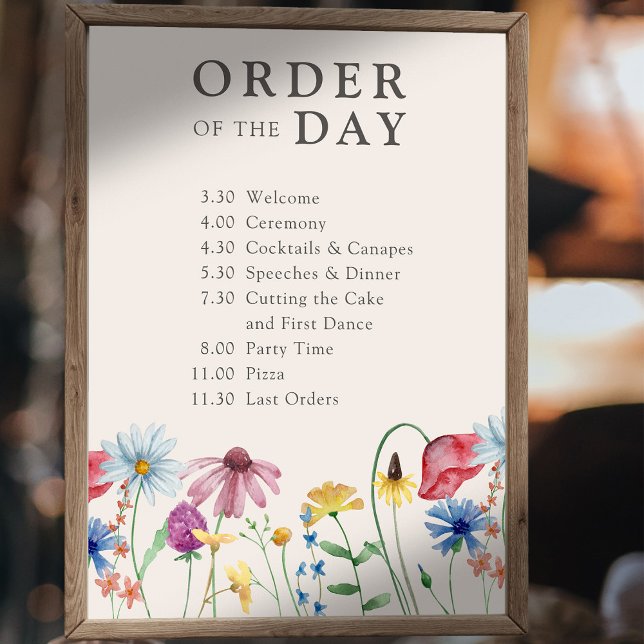 Wildflower Country Floral Wedding Order of the Day Poster (Order of the Day wedding sign template for you customize for your big day)
