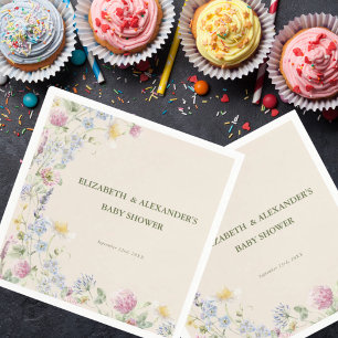 Wildflower Couples Baby Shower Green Font Napkins