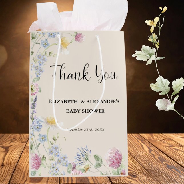 Wildflower Couples Baby Shower Thank You Medium Gift Bag (Creator Uploaded)