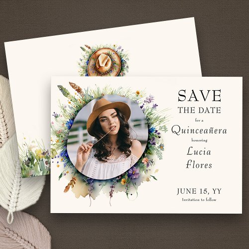 Wildflower Cowgirl Rustic Floral Quinceanera Photo Save The Date