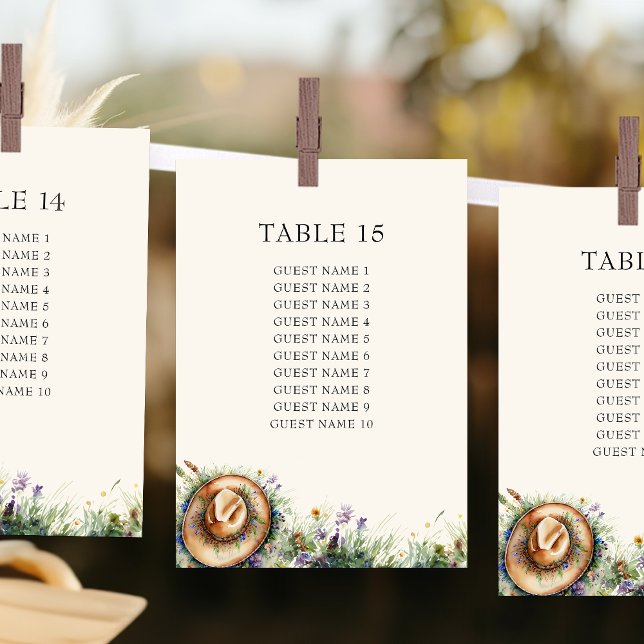 Wildflower Cowgirl Rustic Seating Plan Card (Seating Plan Card from my Wildflower Cowgirl Hat Quinceanera Collection
)