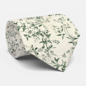 Wildflower Cream and Green Botanical Vine Wedding Neck Tie