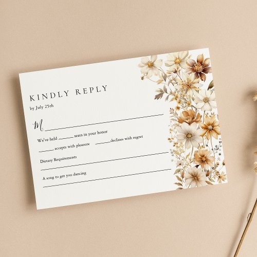 Wildflower Cream Boho Floral Wedding RSVP Card