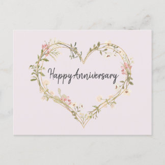 Wildflower Cream Pink Heart Happy Anniversary Postcard