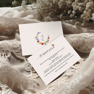 Wildflower Crest Monogram Wedding RSVP Enclosure Card
