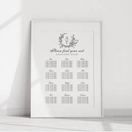 Wildflower Crest Wedding Seating Chart Poster