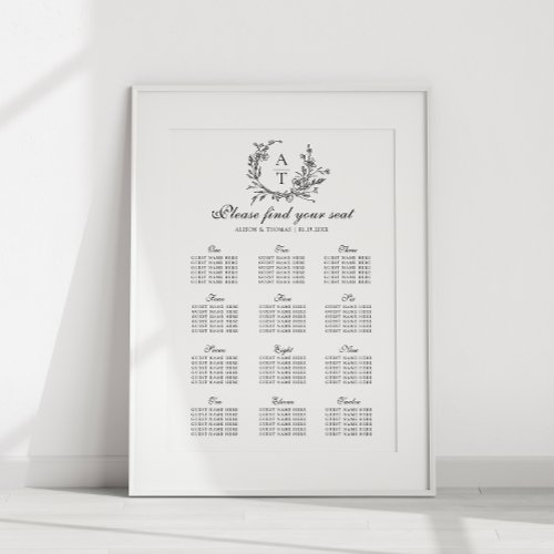 Wildflower Crest Wedding Seating Chart Poster