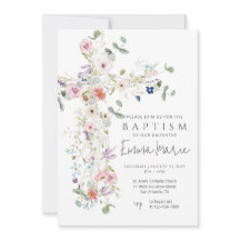 Wildflower Cross Baptism Invitation