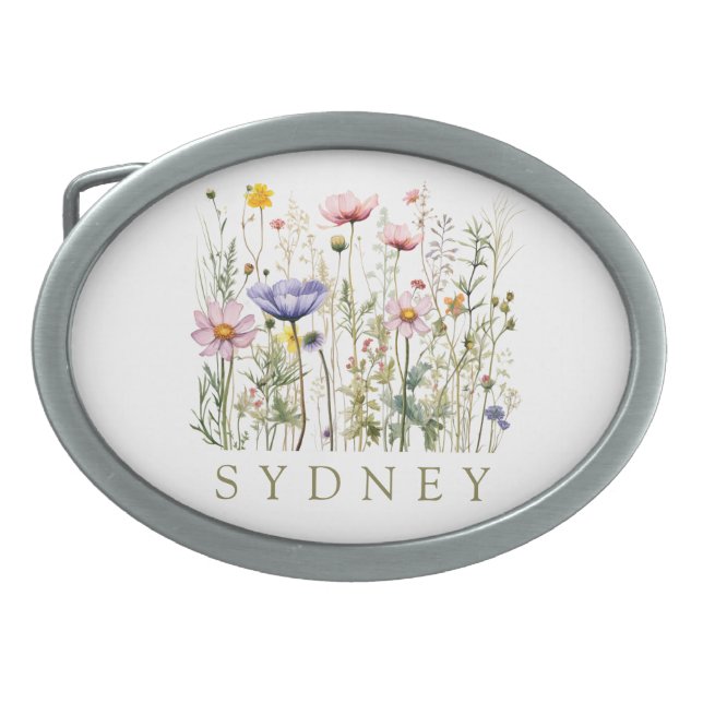 Wildflower Custom Name Belt Buckle (Front)