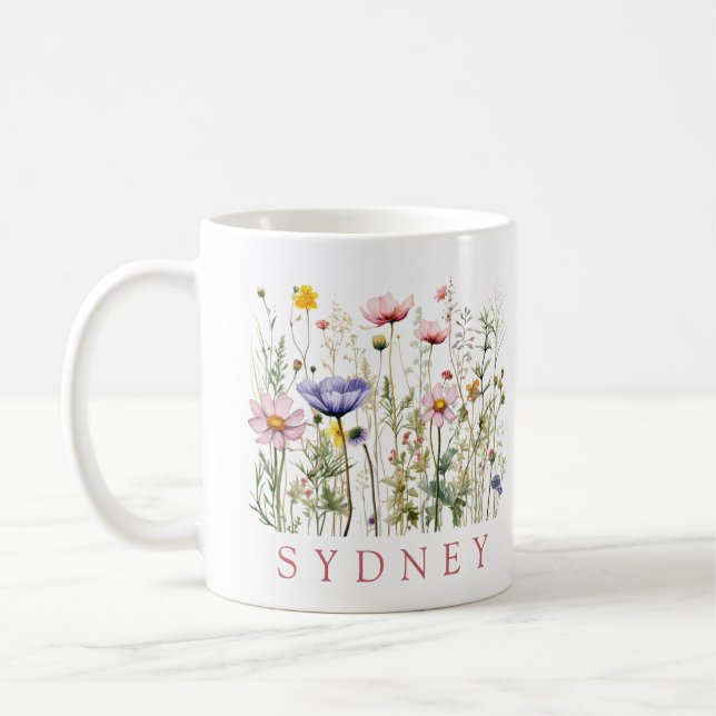 Wildflower Custom Name Coffee Mug (Left)