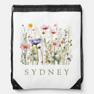 Wildflower Custom Name Drawstring Bag