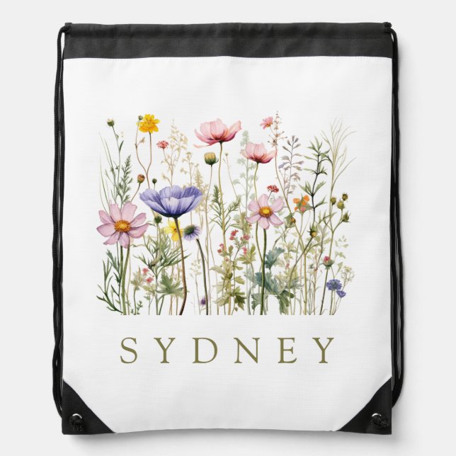 Wildflower Custom Name Drawstring Bag (Front)