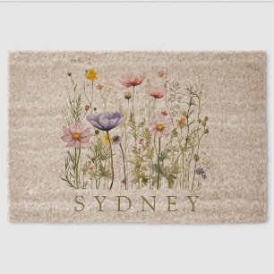 Wildflower Custom Name Fiber Doormat