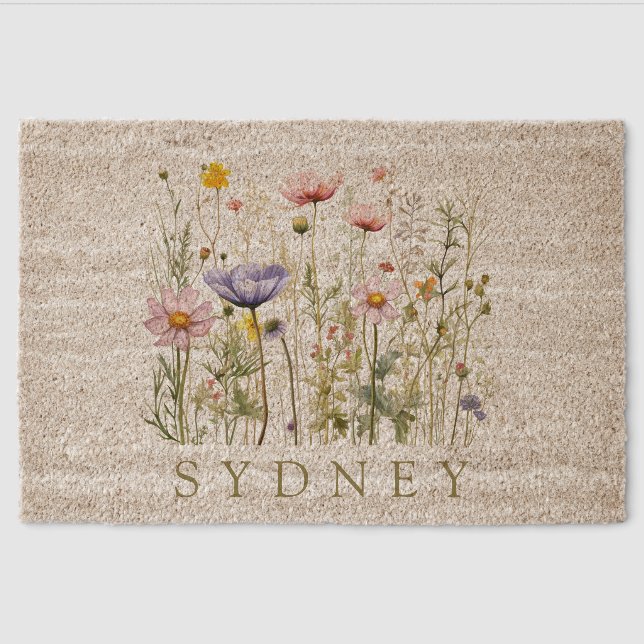 Wildflower Custom Name Fiber Doormat (Front)