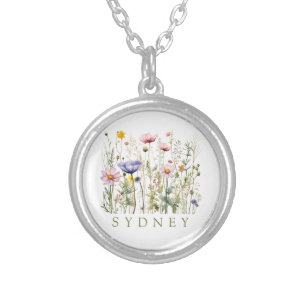 Wildflower Custom Name Silver Plated Necklace