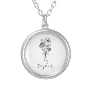 Wildflower Custom Name Silver Plated Necklace
