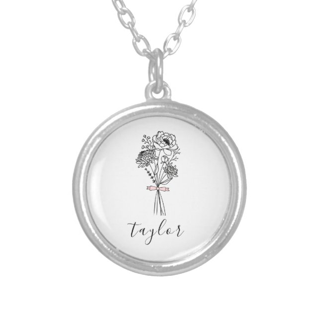 Wildflower Custom Name Silver Plated Necklace (Front)