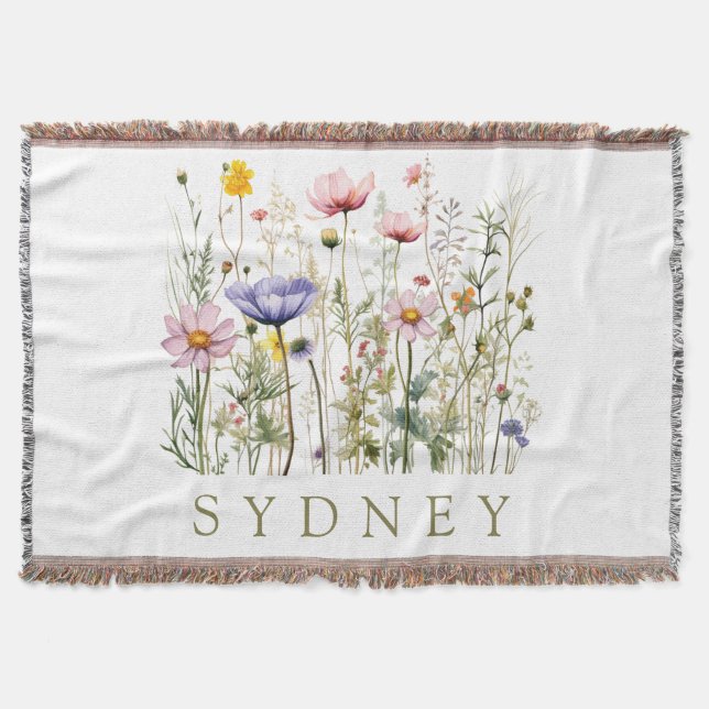 Wildflower Custom Name Throw Blanket (Front)