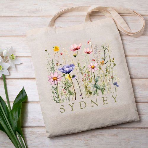 Wildflower Custom Name Tote Bag