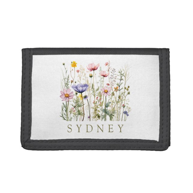 Wildflower Custom Name Trifold Wallet (Front)