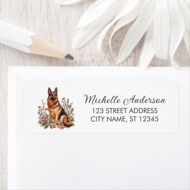 Wildflower Cute German Shepherd Dog Return Address Label (Insitu)