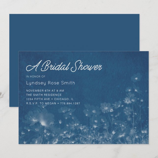 Wildflower Cyanotype Bridal Shower Invitation (Front/Back)