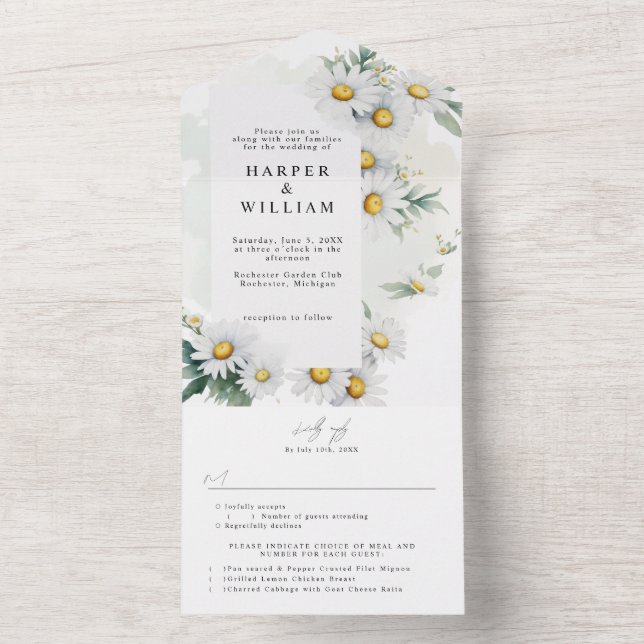wildflower daisies rsvp attached wedding all in one invitation (Inside)