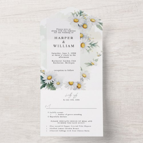 wildflower daisies rsvp attached wedding all in one invitation