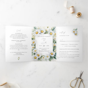 Wildflower daisies wedding Tri-Fold invitation