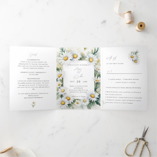 Wildflower daisies wedding Tri_Fold invitation