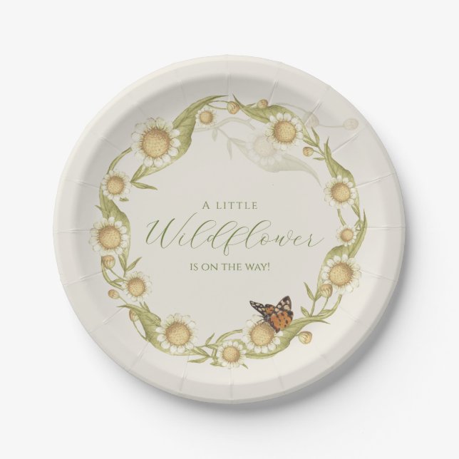 Wildflower Daisy Baby in Bloom Baby Shower Paper Plates (Front)
