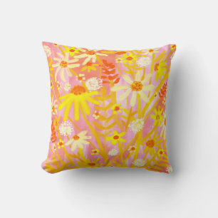 Wildflower Daisy Bouquet Watercolor Painting Throw Pillow