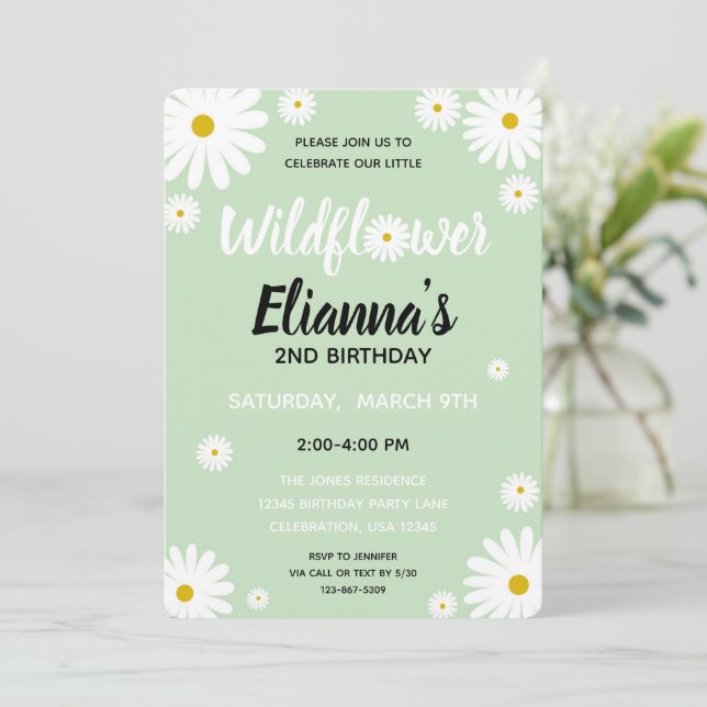 Wildflower Daisy Girl Birthday Invitation (Standing Front)