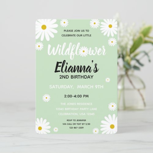 Wildflower Daisy Girl Birthday Invitation