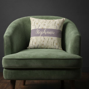 Wildflower Daisy Lavender Cottagecore Personalized Throw Pillow