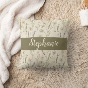 Wildflower Daisy Lavender Cottagecore Personalized Throw Pillow
