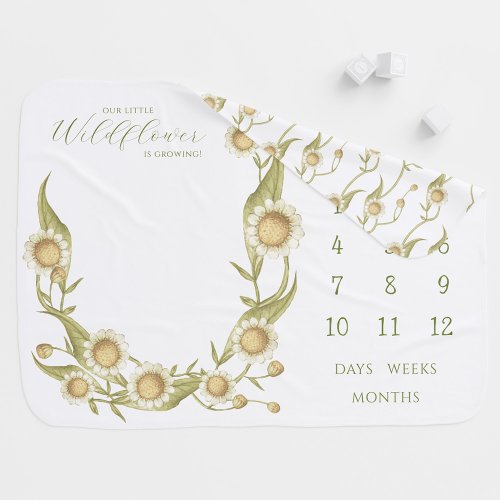 Wildflower Daisy Milestone Personalized Name  Baby Blanket