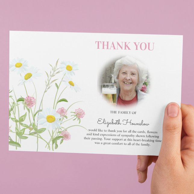 Wildflower Daisy Photo Sympathy Funeral Thank You Card (Creator Uploaded)