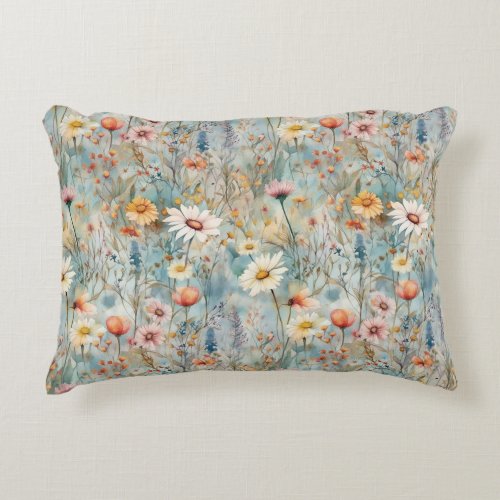 Wildflower Daisy Print Accent Pillow